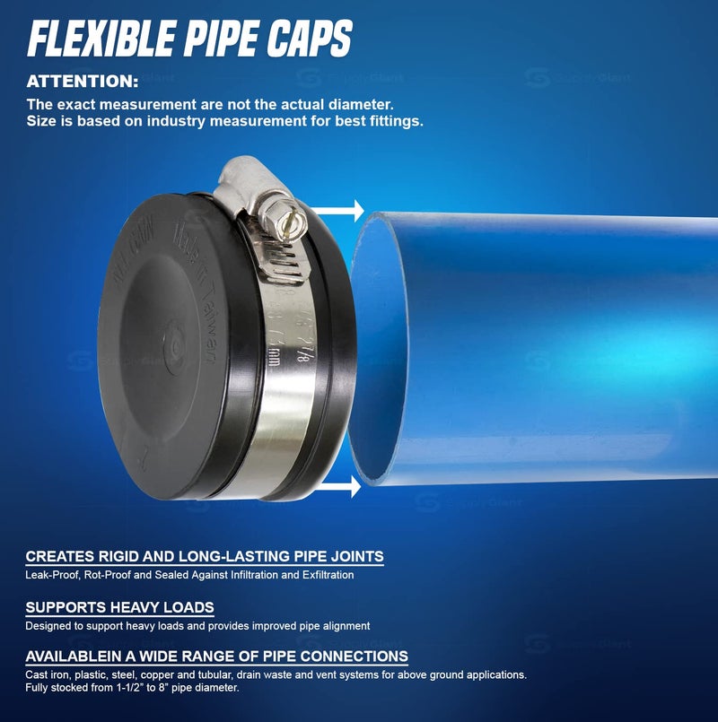 SUPPLYGIANT Supply Giant 3942x2 Flexible Pvc PipeCap with Stainless Steel Clamps 2 inch Black (pack of 2) - Image 3